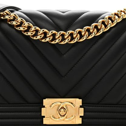 Chanel Calfskin Chevron Quilted Medium Boy Flap Black 5 of 10
