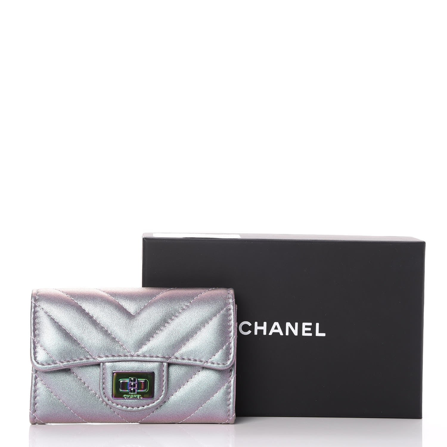 Chanel Iridescent Lambskin Chevron Quilted Reissue Card Holder Light Purple 9 of 9