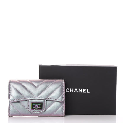 Chanel Iridescent Lambskin Chevron Quilted Reissue Card Holder Light Purple 9 of 9