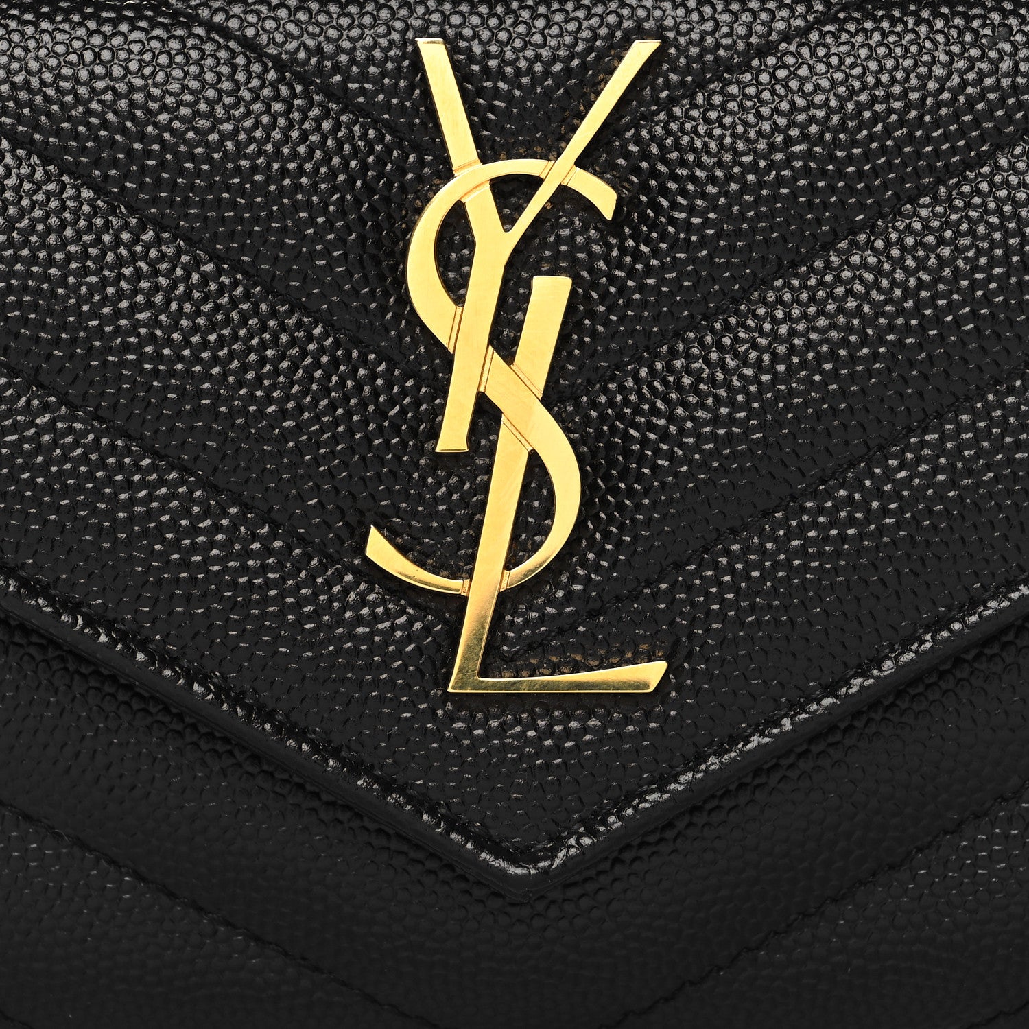 Saint Laurent Grain De Poudre Matelasse Chevron Small Monogram Envelope Wallet Black 8 of 9