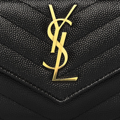 Saint Laurent Grain De Poudre Matelasse Chevron Small Monogram Envelope Wallet Black 8 of 9