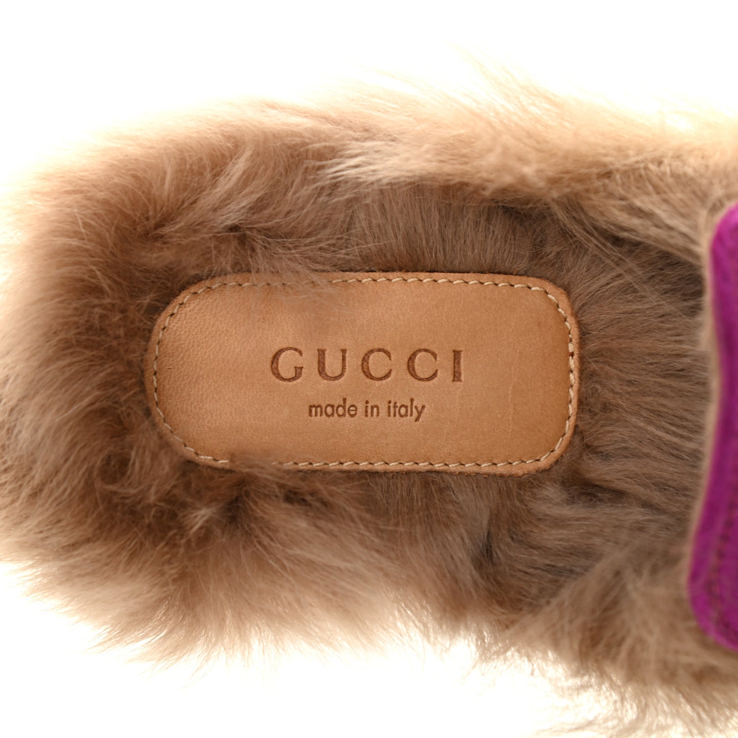 Velvet Fur Womens Princetown Slippers 36.5 Fucsia Violet Cyclamen Natural
