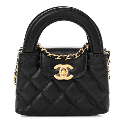 Chanel Shiny Aged Calfskin Quilted Mini Nano Kelly Shopper Black 1 of 10