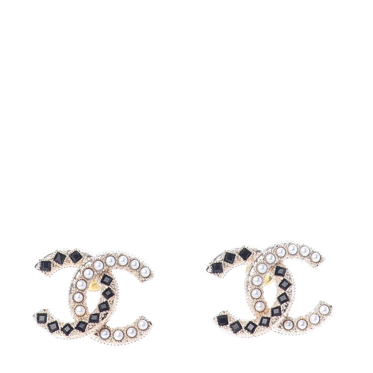 Chanel Resin Pearl CC Earrings Gold Black 1 of 4