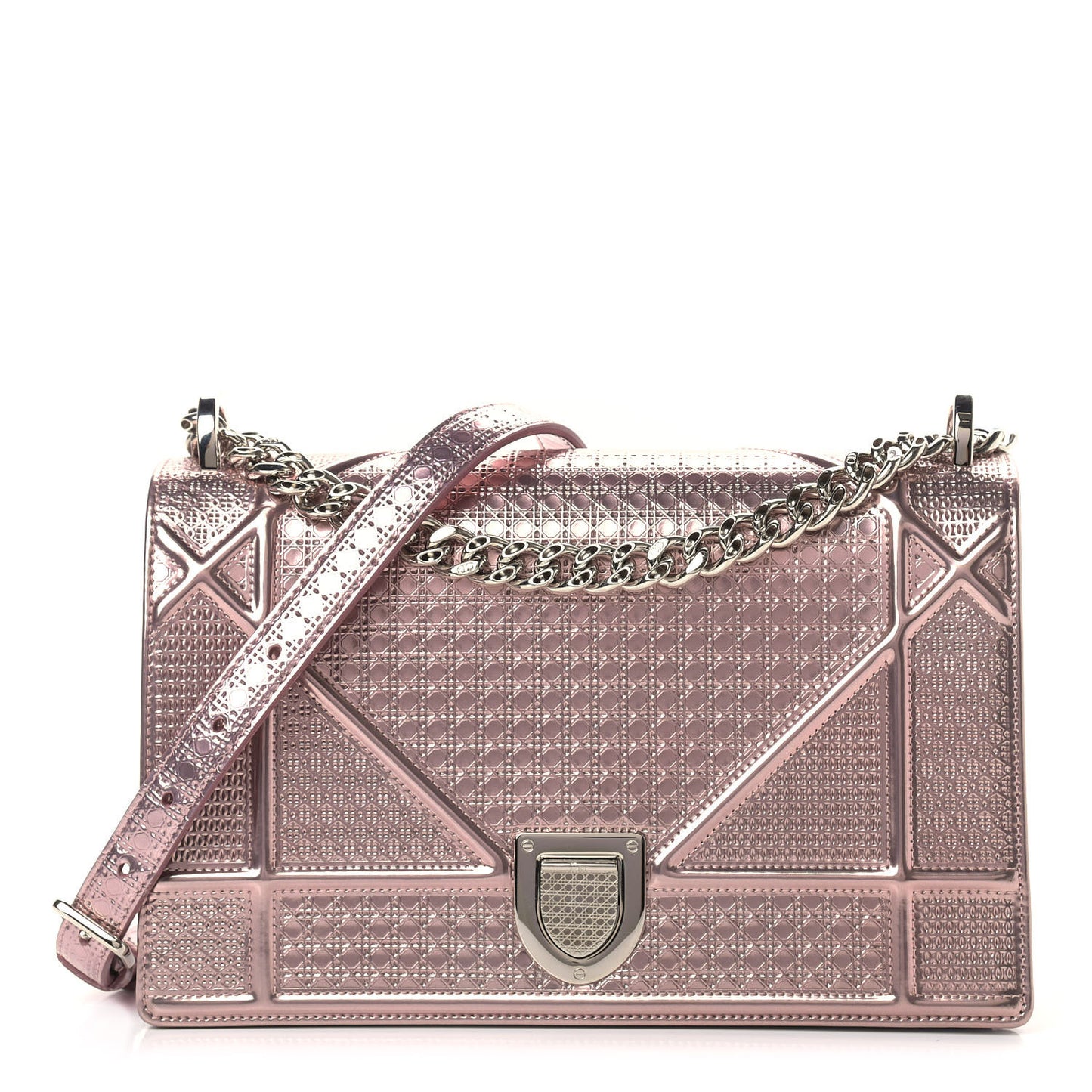 Metallic Patent Micro-Cannage Medium Diorama Flap Bag Pink