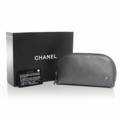 Chanel Calfskin Camellia Cosmetic Case Dark Silver 8 of 8