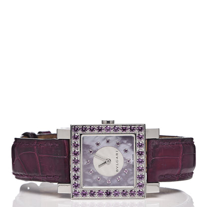 Bulgari Stainless Steel Alligator Garnet Mother of Pearl 26mm Quadrato Quartz Watch 3 of 10