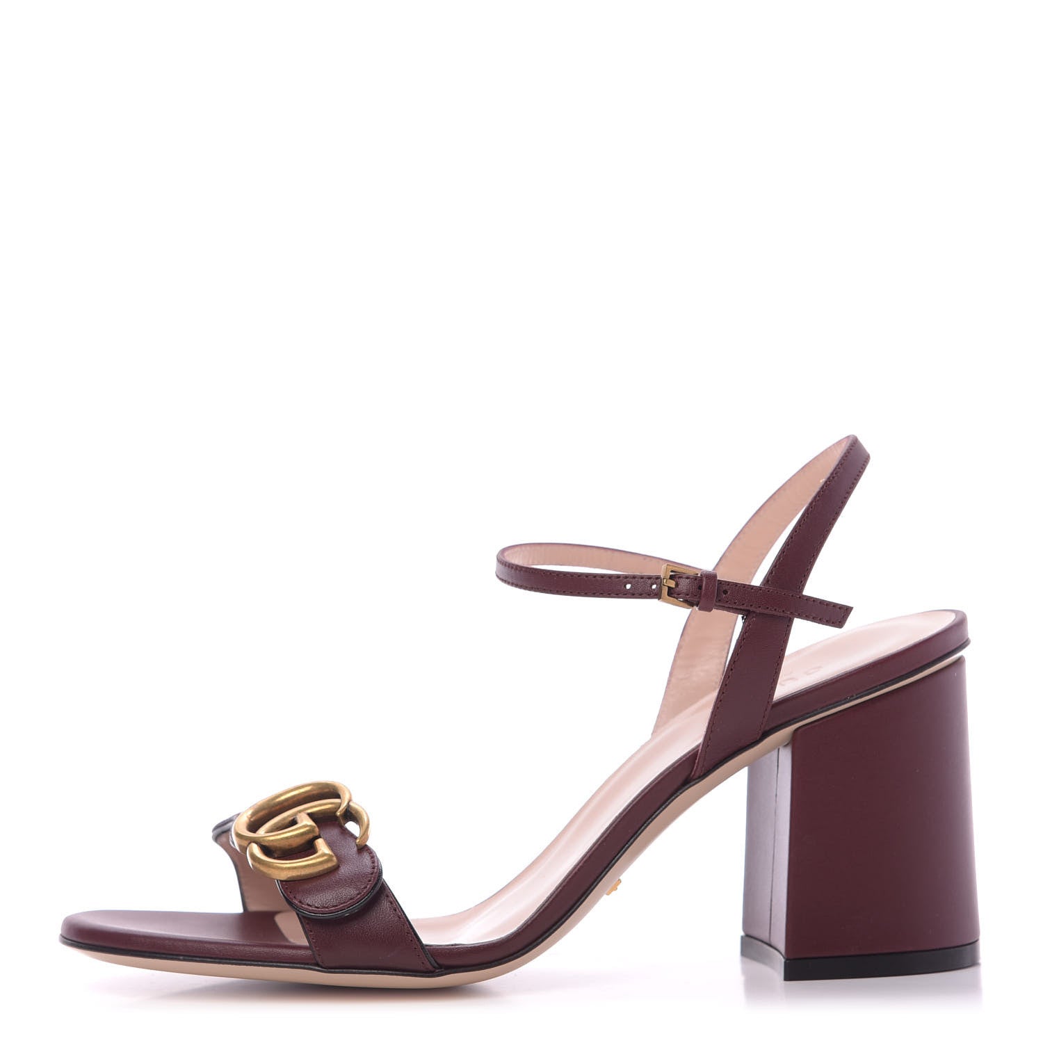 Gucci Lifford Calfskin GG Marmont Ankle Wrap 75mm Sandals 38 Vintage Bordeaux 1 of 10