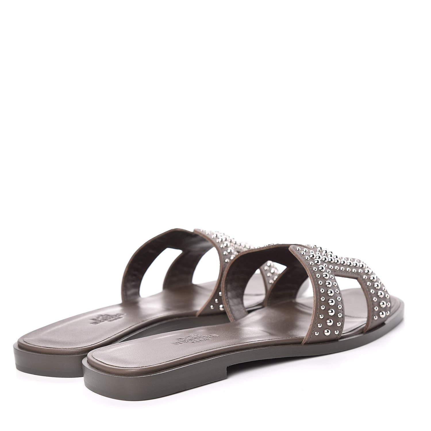 Hermes Calfskin Studded Oran Sandals 35.5 Gris Galet 4 of 9