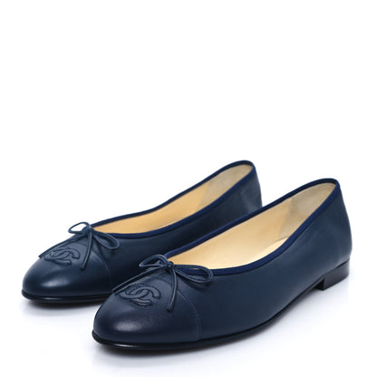 Chanel Lambskin CC Cap Toe Ballerina Flats 41 Navy 3 of 8