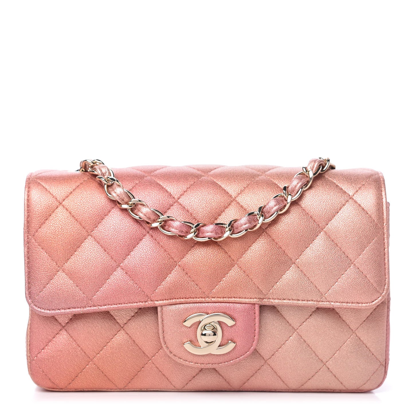 Metallic Lambskin Quilted Ombre Mini Rectangular Flap Pink