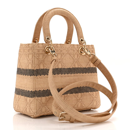 Christian Dior Raffia Woven Cannage Embroidered Medium Lady D-Lite Natural Black 3 of 10