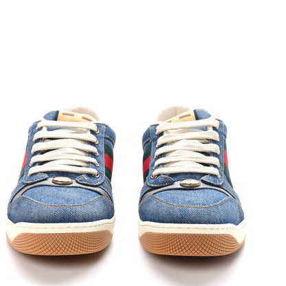 Gucci Denim GG Monogram Calfskin Web Mens Screener Sneakers 8 Blue 2 of 10