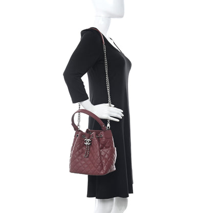Chanel Caviar Flat Quilted CC Chain Bucket Drawstring Bag Burgundy 2 of 16