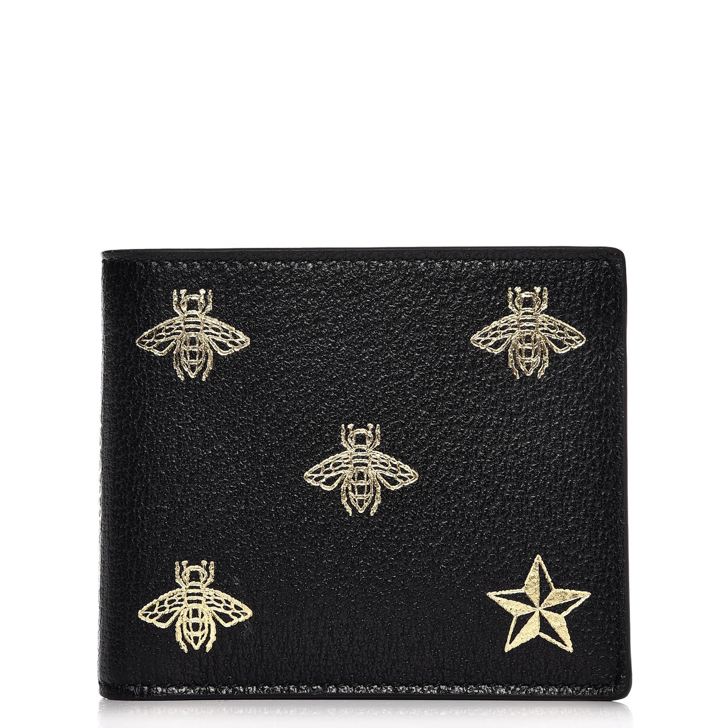 Calfskin Bee Star Bi-Fold Wallet Black