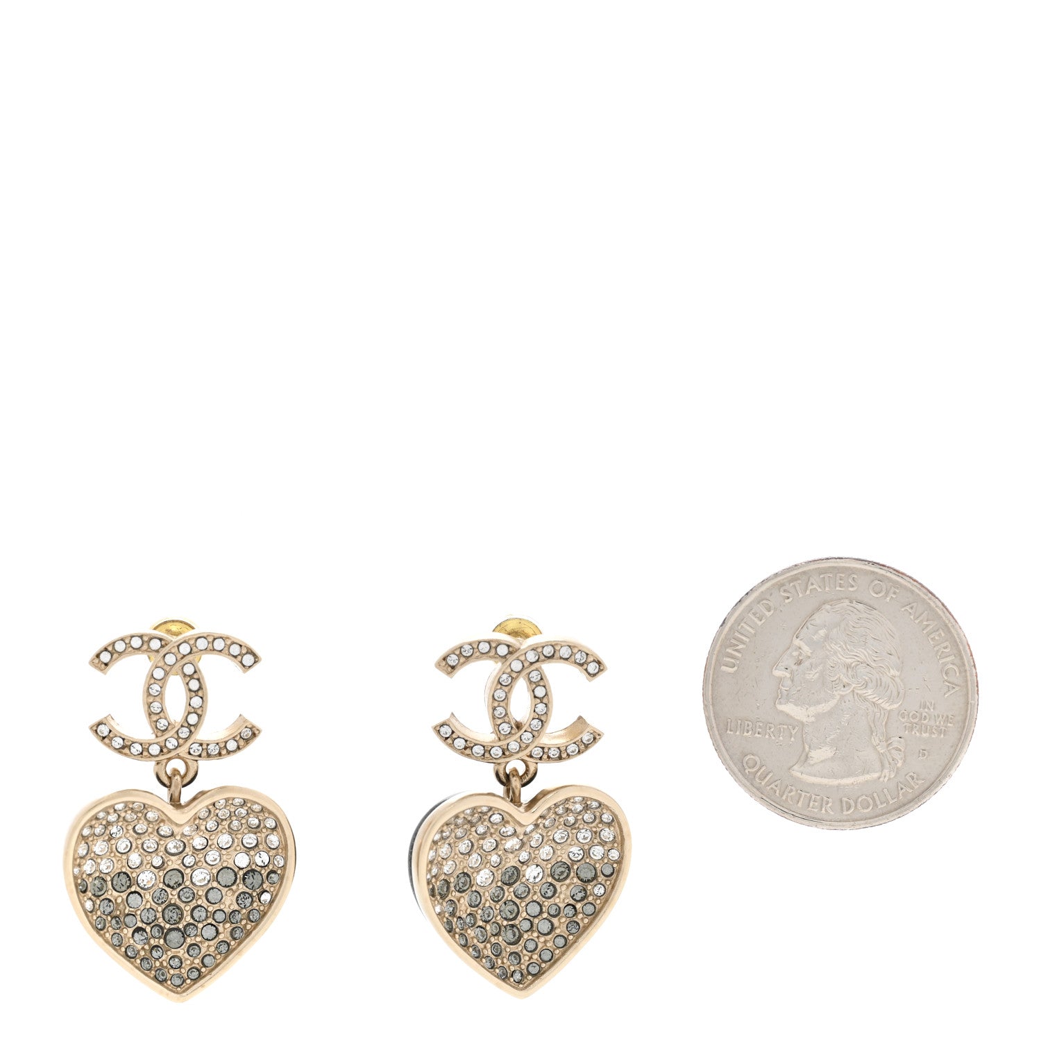 Chanel Crystal CC Resin Heart Drop Earrings Black Gold 2 of 4