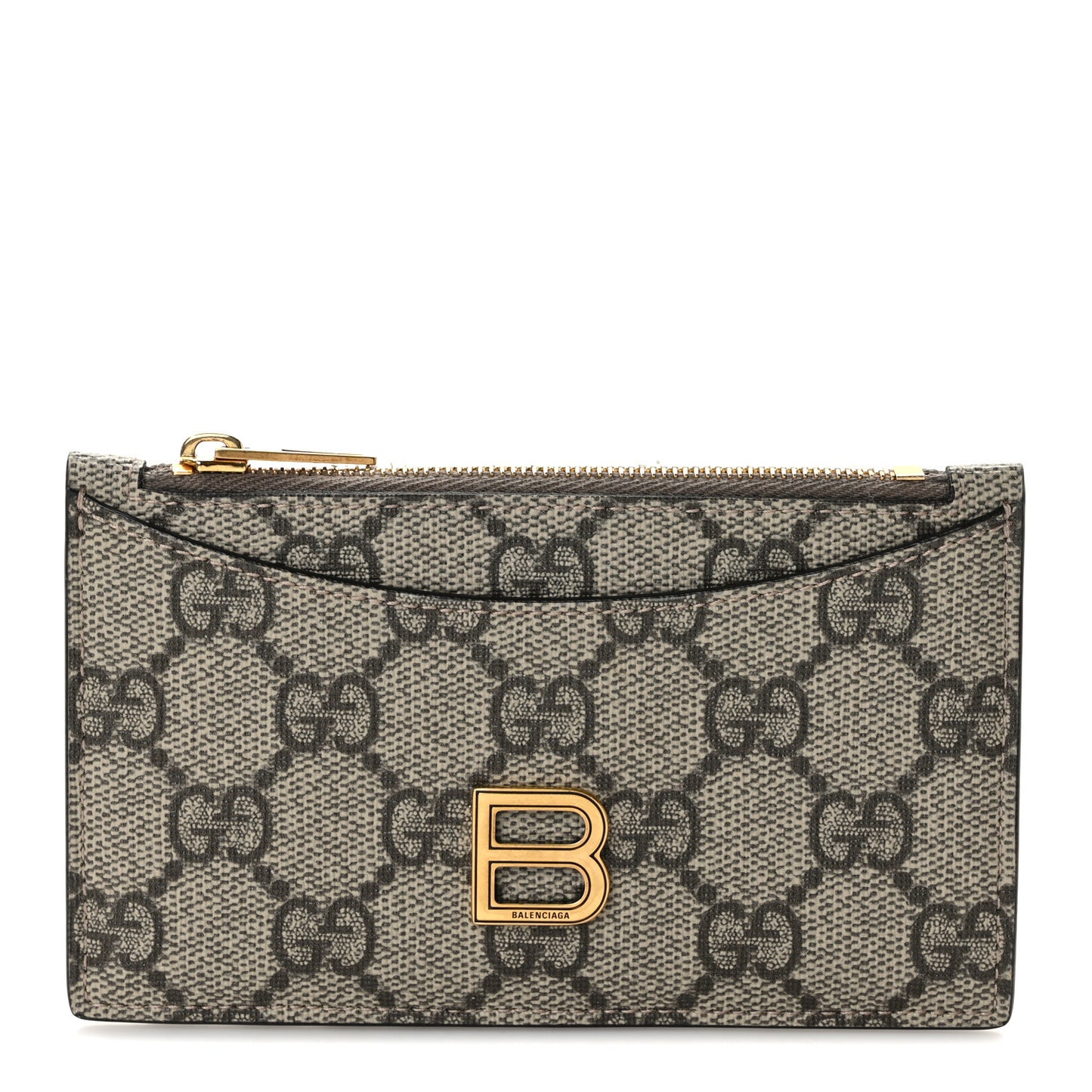 X BALENCIAGA GG Supreme Monogram Zip Card Case Beige Ebony