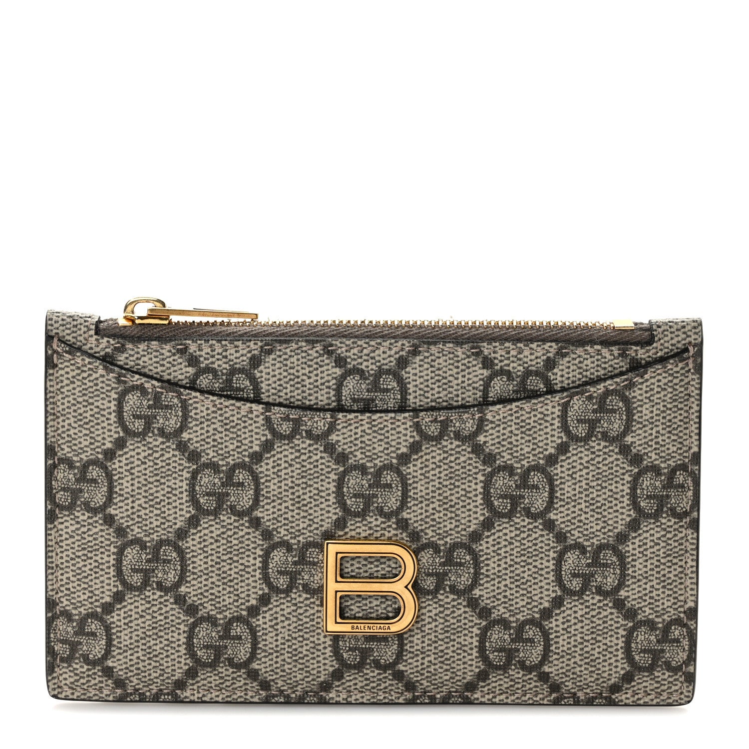 Gucci X BALENCIAGA GG Supreme Monogram Zip Card Case Beige Ebony 1 of 7