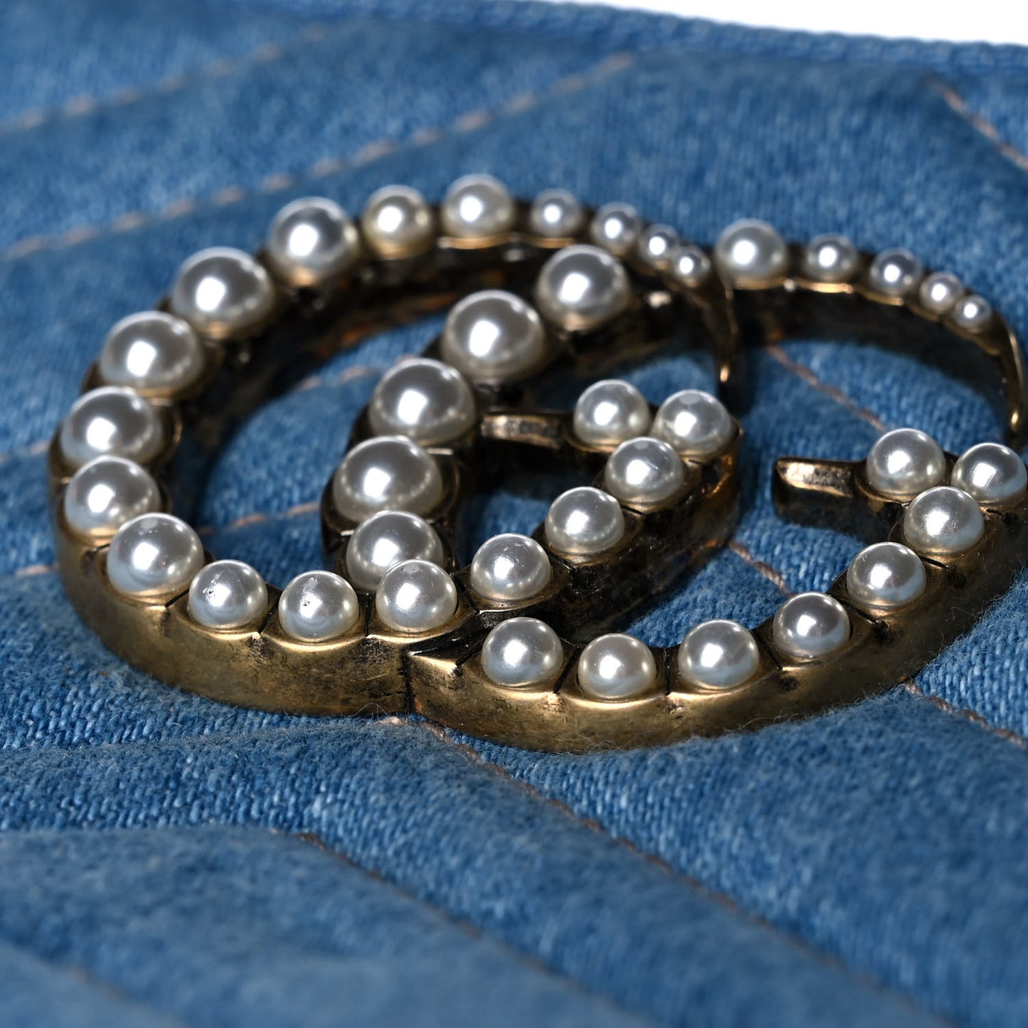 Denim Matelasse Small Pearly GG Marmont Chain Shoulder Bag Blue