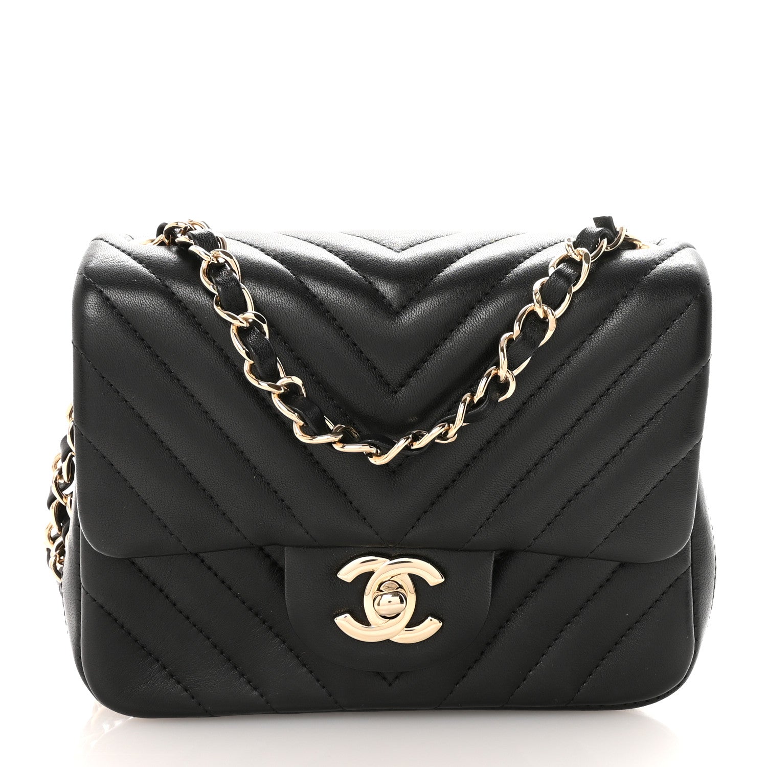 Chanel Lambskin Chevron Quilted Mini Square Flap Black 1 of 11
