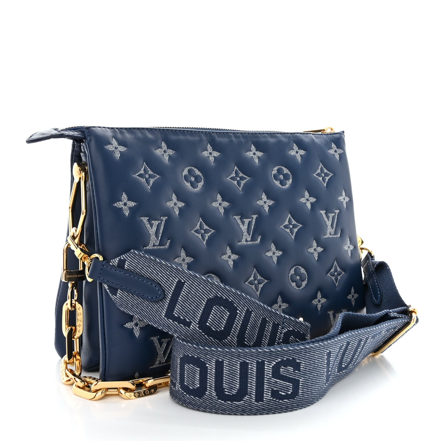 Louis Vuitton Lambskin Embossed Monogram Coussin PM Denim Blue 3 of 12