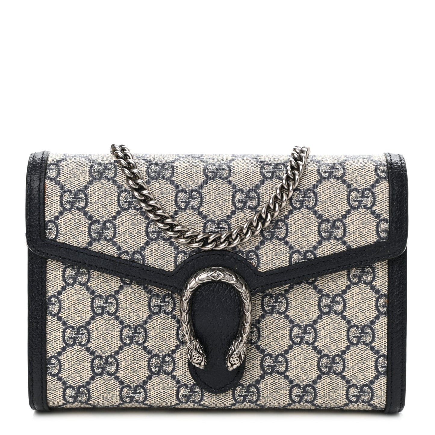 GG Supreme Monogram Textured Dollar Calfskin Mini Dionysus Chain Wallet Beige Blue