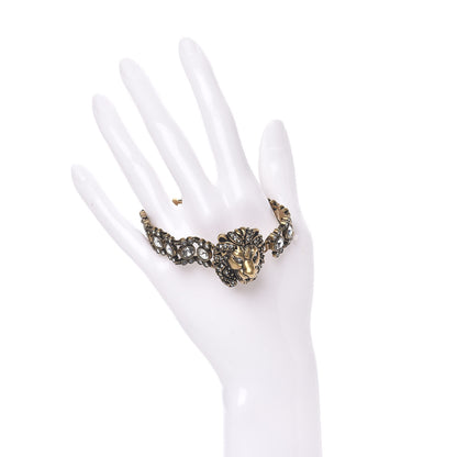 Gucci Metal Crystal Lion Head Bracelet L Aged Gold 2 of 5