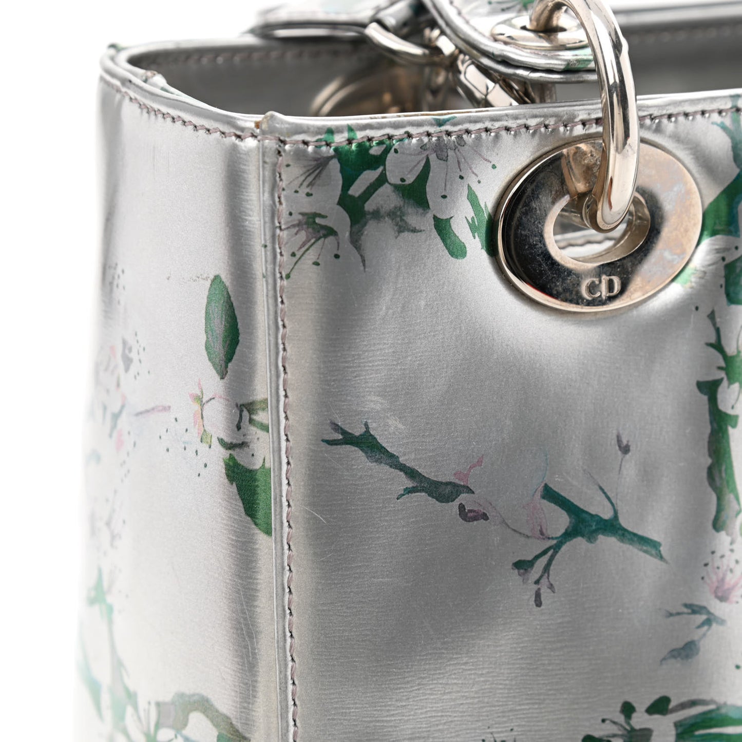 Metallic Patent Floral Printed Medium Lady Dior