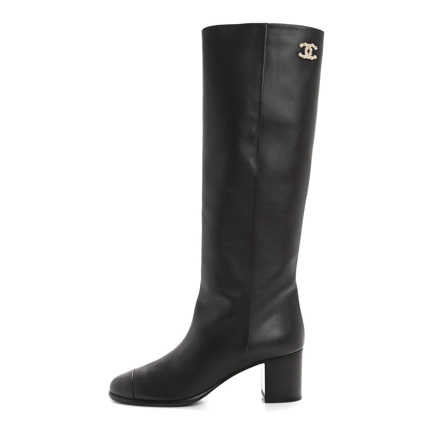 Chanel Calfskin CC High Boots 38.5 Brown 1 of 9