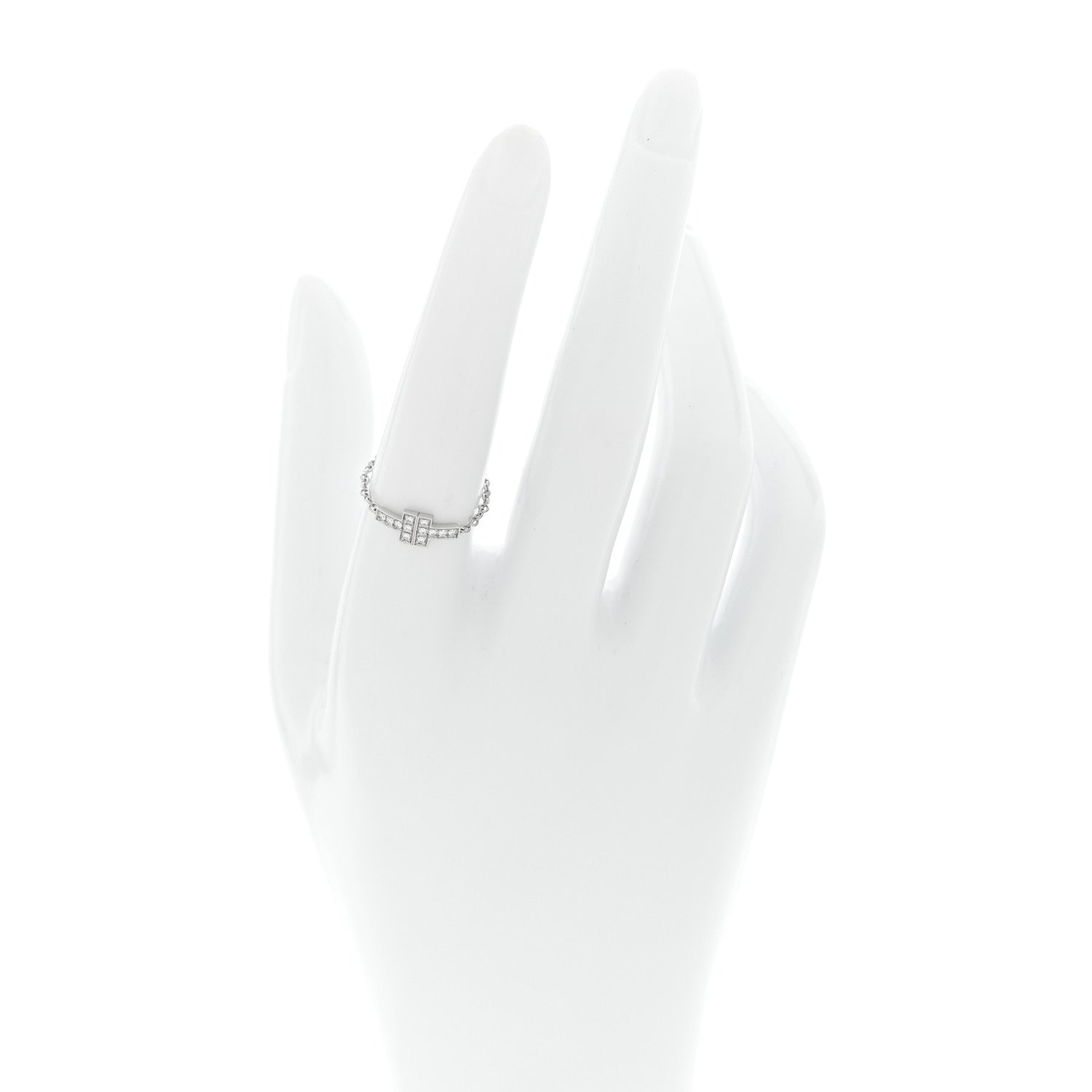 Tiffany 18K White Gold Diamond T Chain Ring 53 6.5 2 of 5