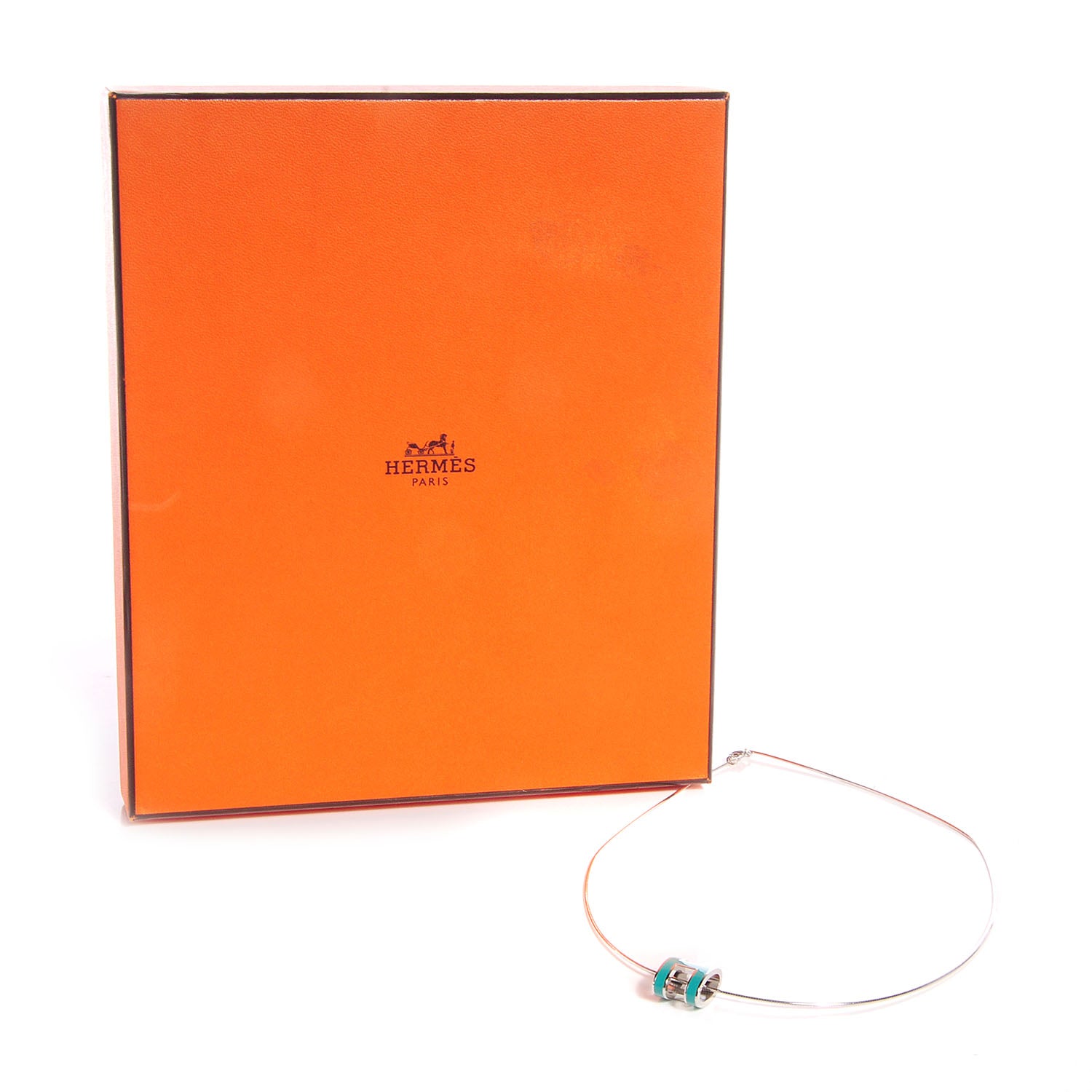 Hermes Palladium Lacquered Pop H Pendant Necklace Emerald 6 of 6