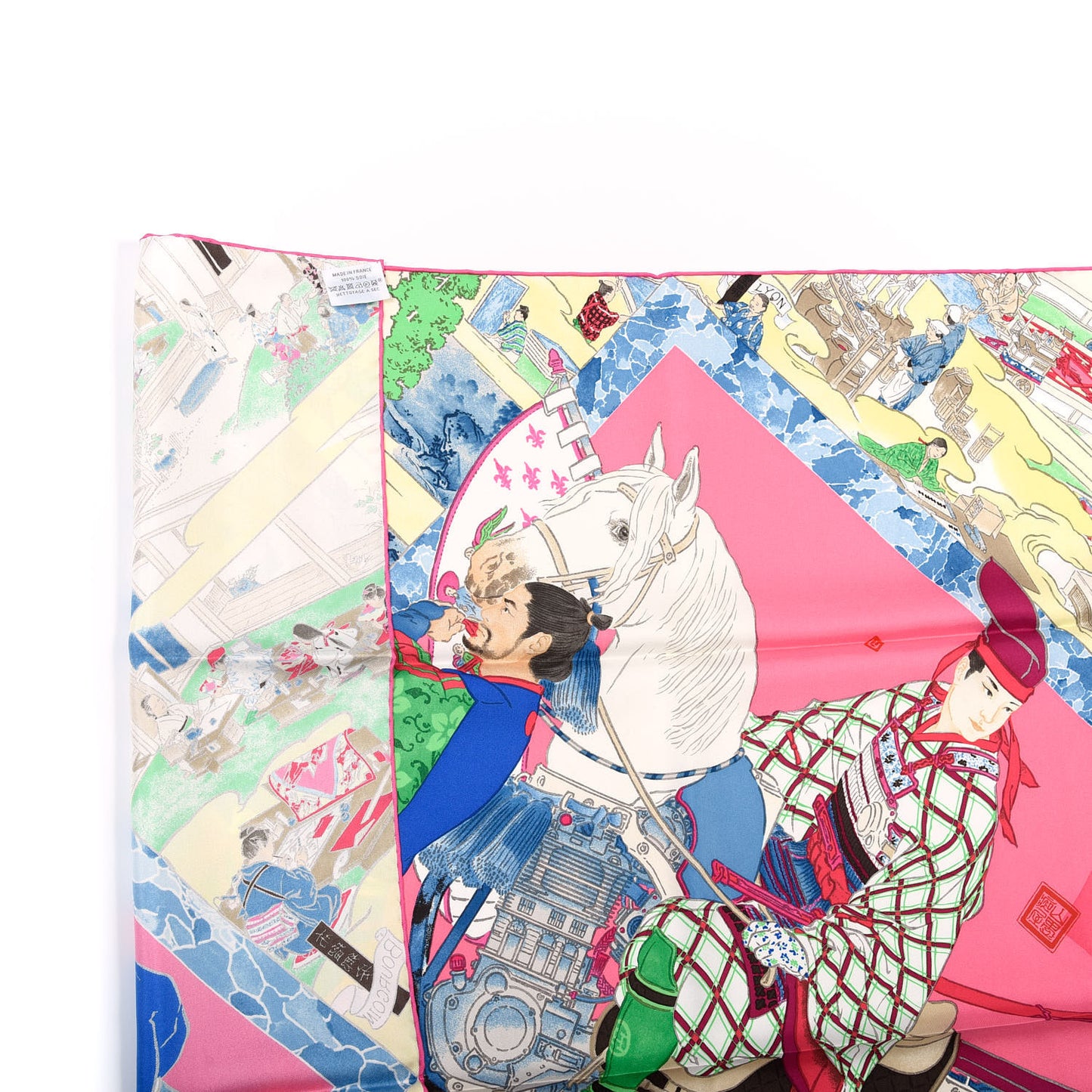 Silk Les Artisans D'Hermes Scarf 90 Rose Vif Bleu Jaune