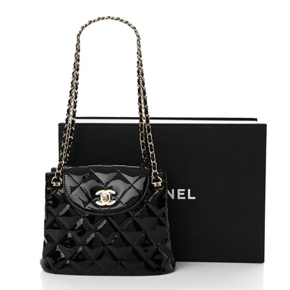 Chanel Patent Quilted Shiny Coco Small Flap Hobo Black 12 of 12
