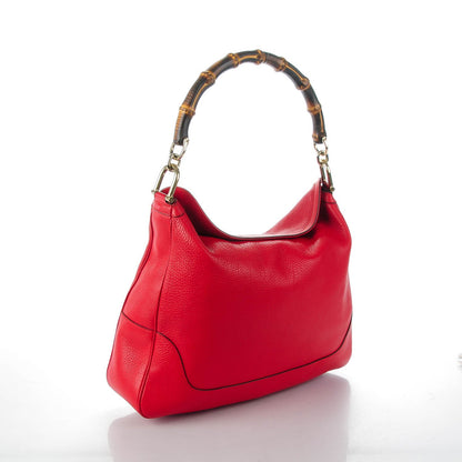 Gucci Pebbled Calfskin Medium Diana Bamboo Shoulder Bag Red 3 of 7
