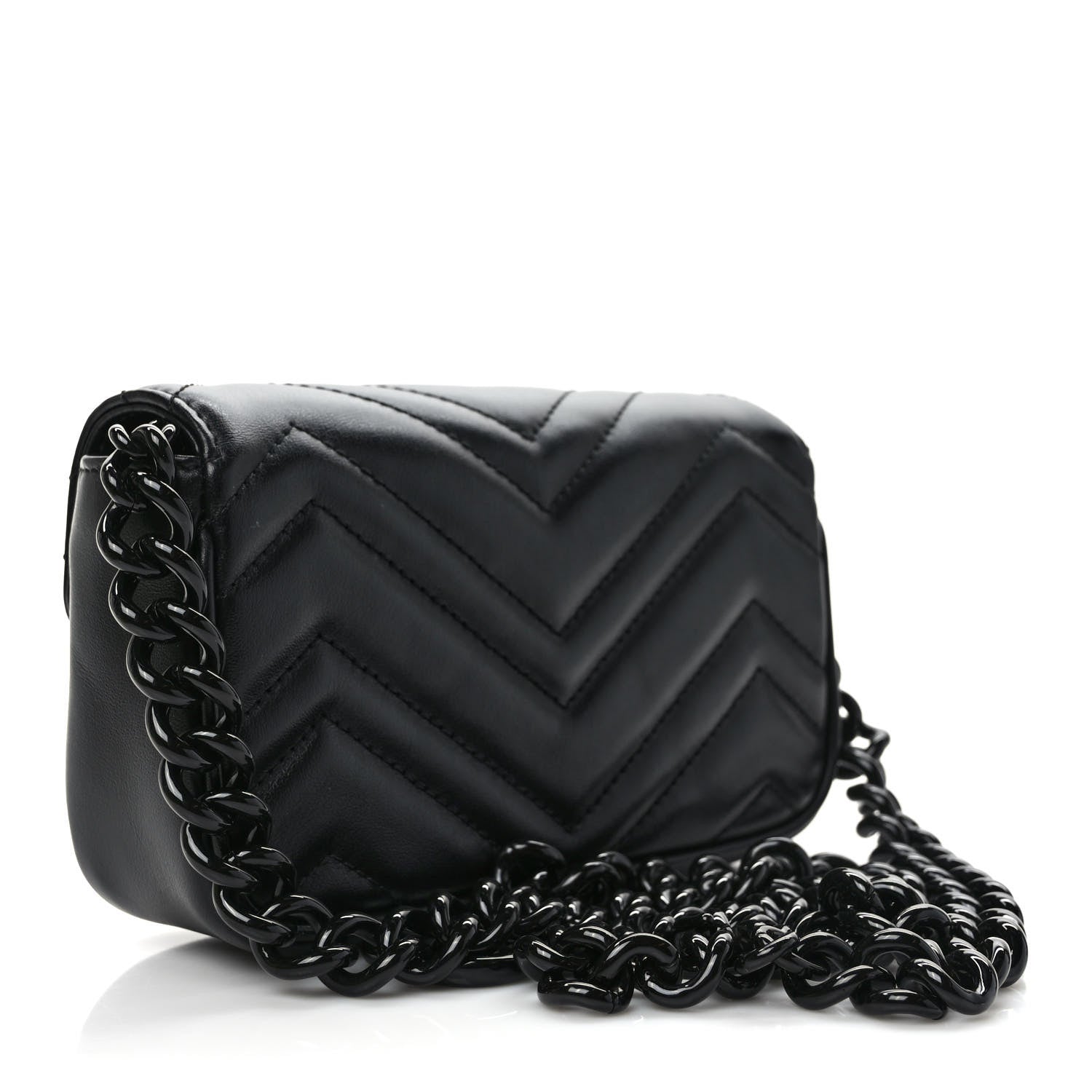 Gucci Calfskin Matelasse Monochrome GG Marmont Chain Belt Bag Black 3 of 10