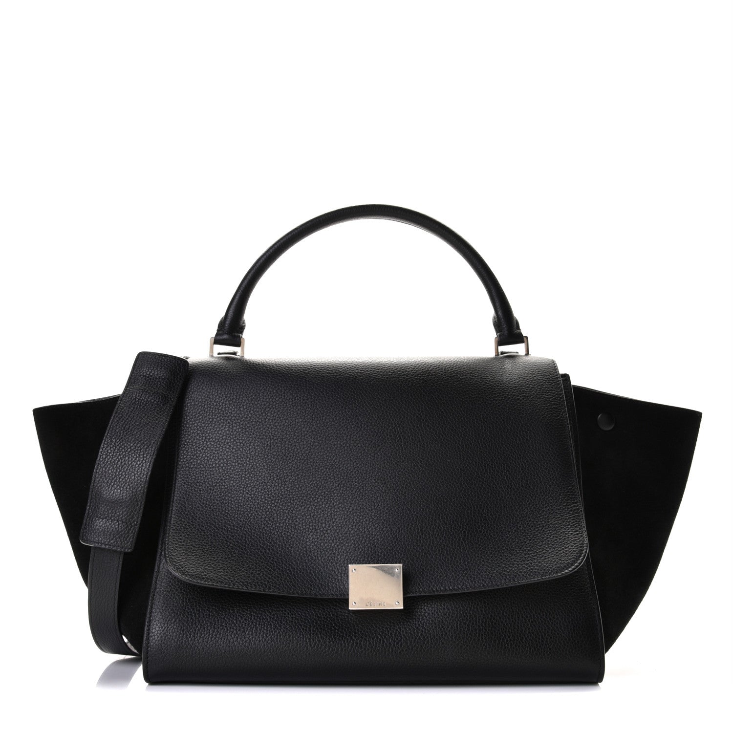 Celine Drummed Calfskin Suede Medium Trapeze Black 1 of 9