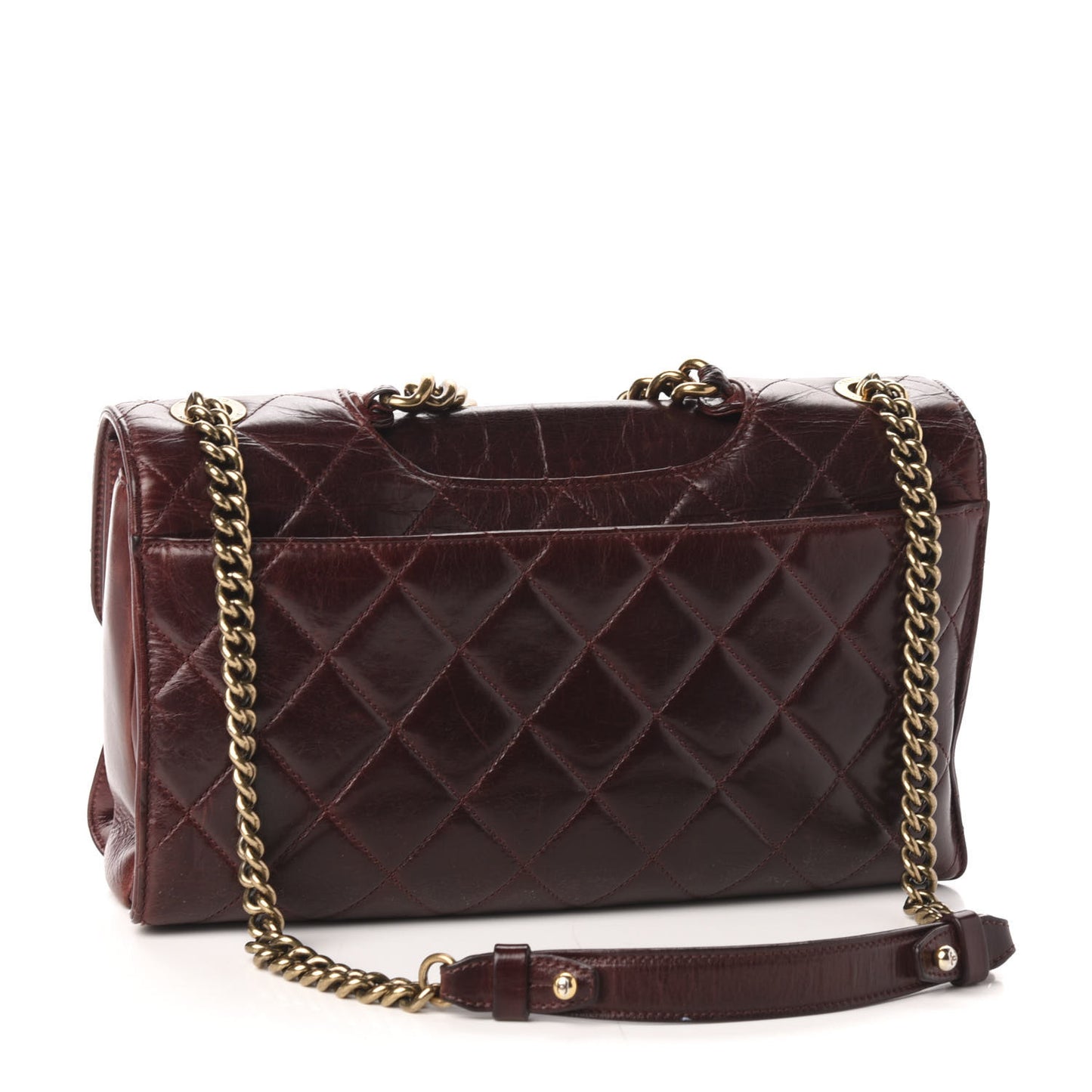 Calfskin Quilted Large Perfect Edge Flap Burgundy