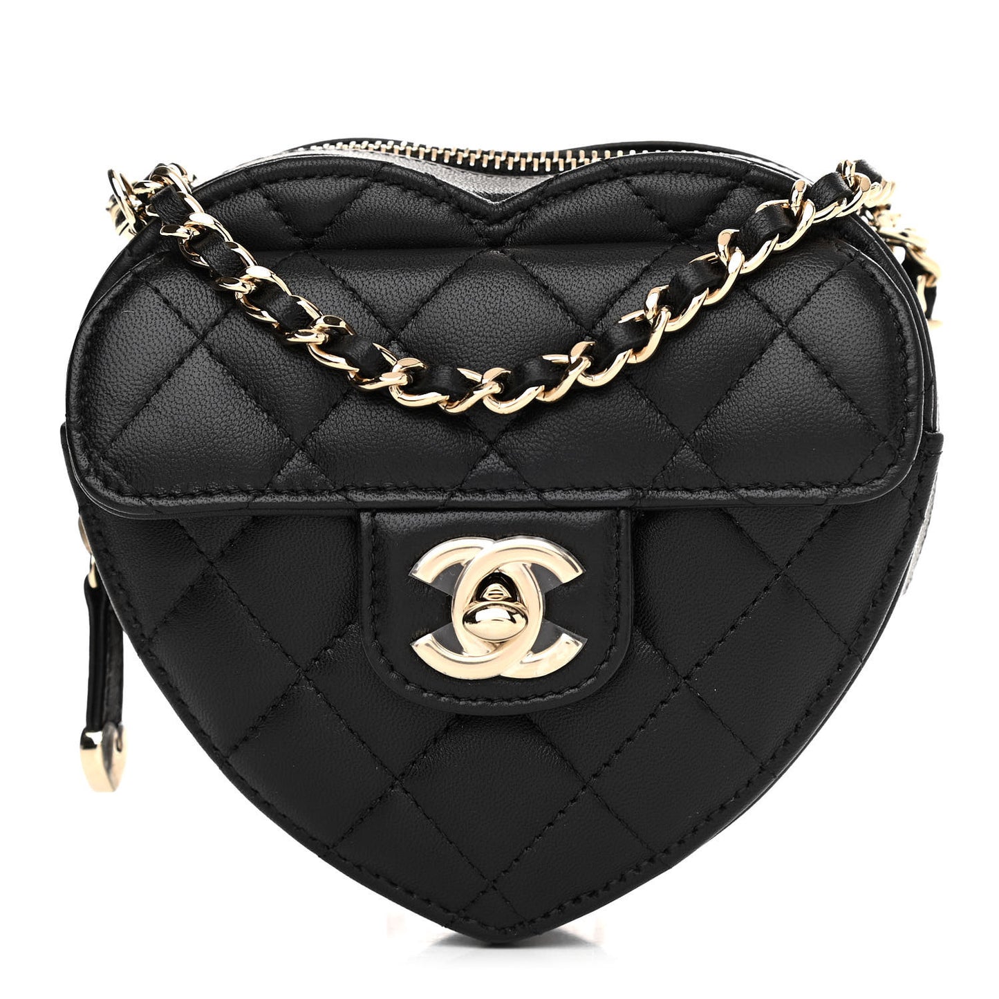 Lambskin Quilted CC In Love Heart Clutch With Chain Black
