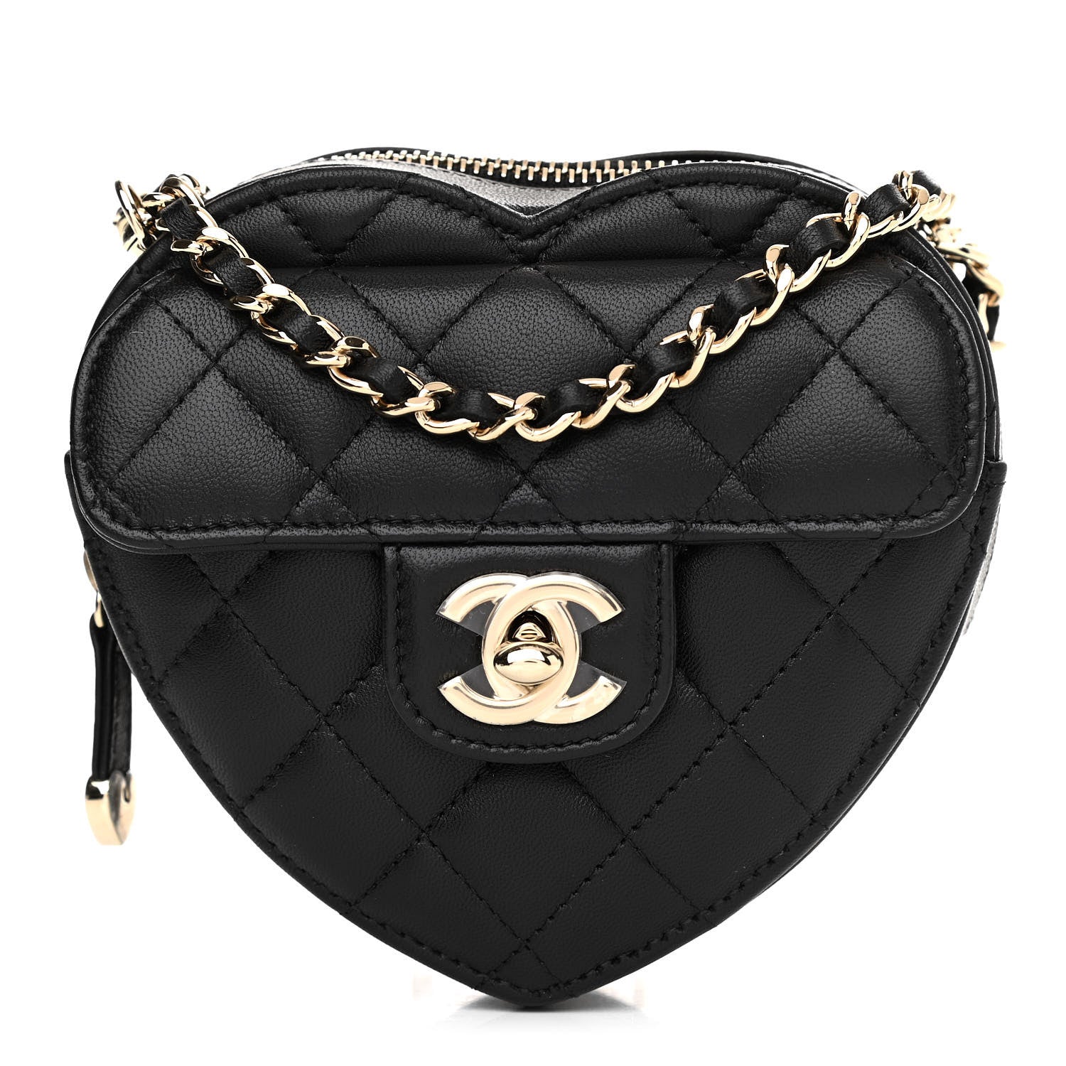 Chanel Lambskin Quilted CC In Love Heart Clutch With Chain Black 1 of 11