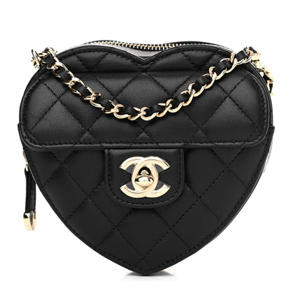 Chanel Lambskin Quilted CC In Love Heart Clutch With Chain Black 1 of 11