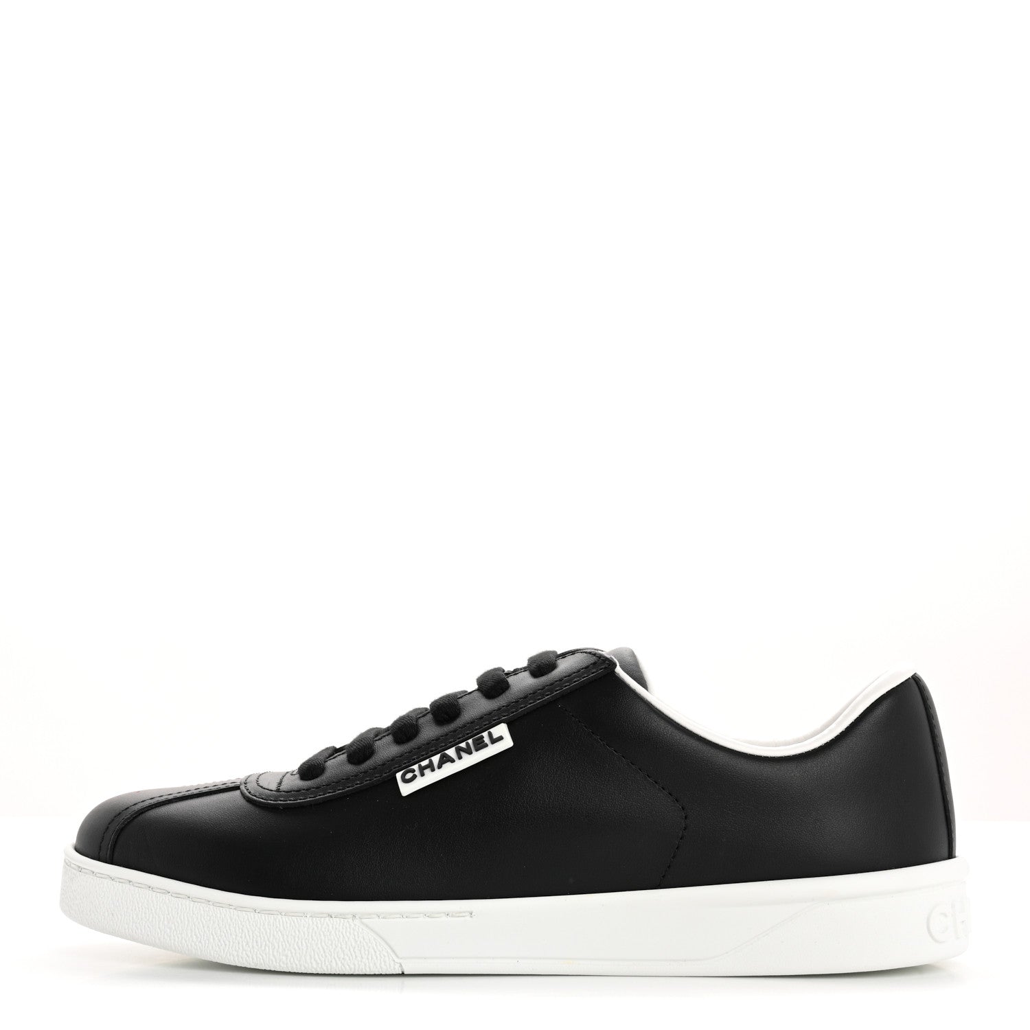 Chanel Calfskin CC Womens Sneakers 37.5 Black 1 of 9