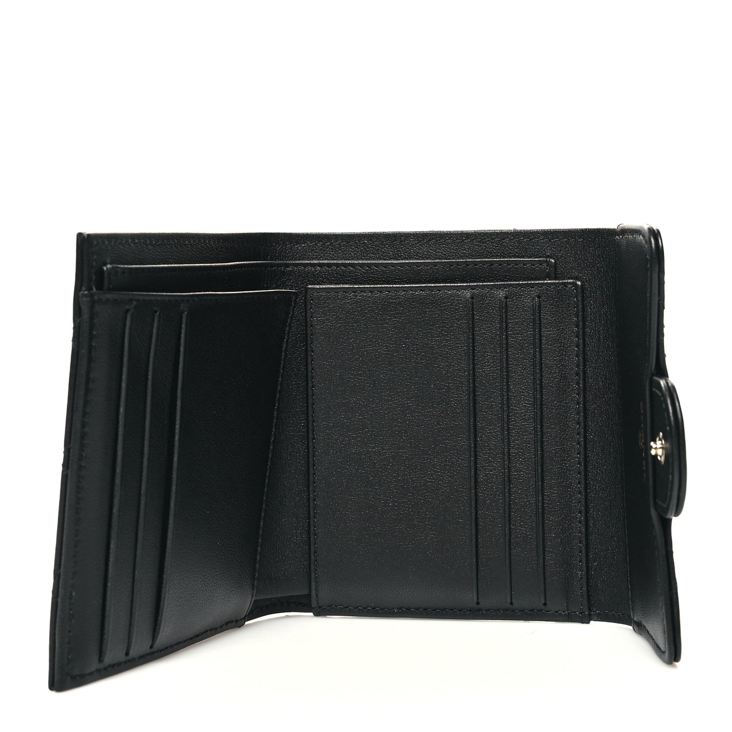 Lambskin Enamel Quilted Roller Skate Compact Flap Wallet Black