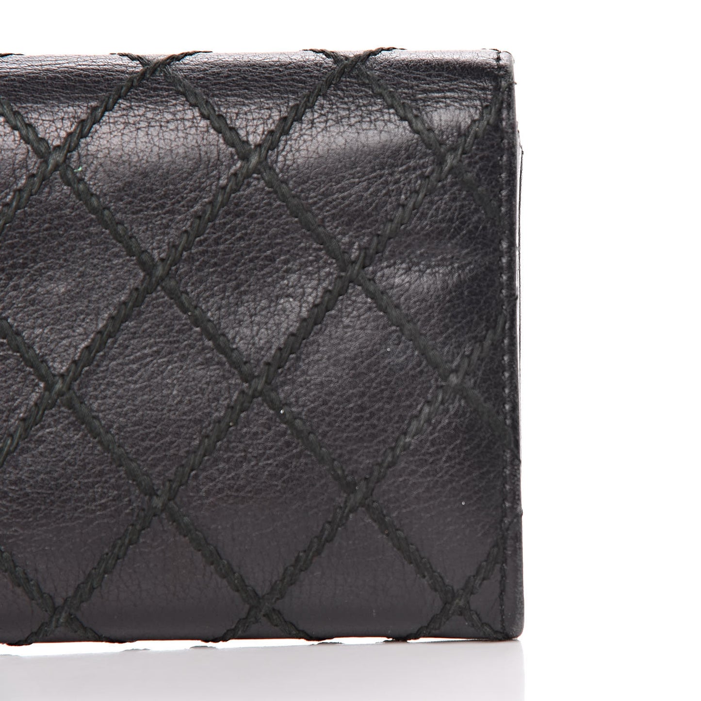 Calfskin Stitched Fancy CC Long Double Wallet Back