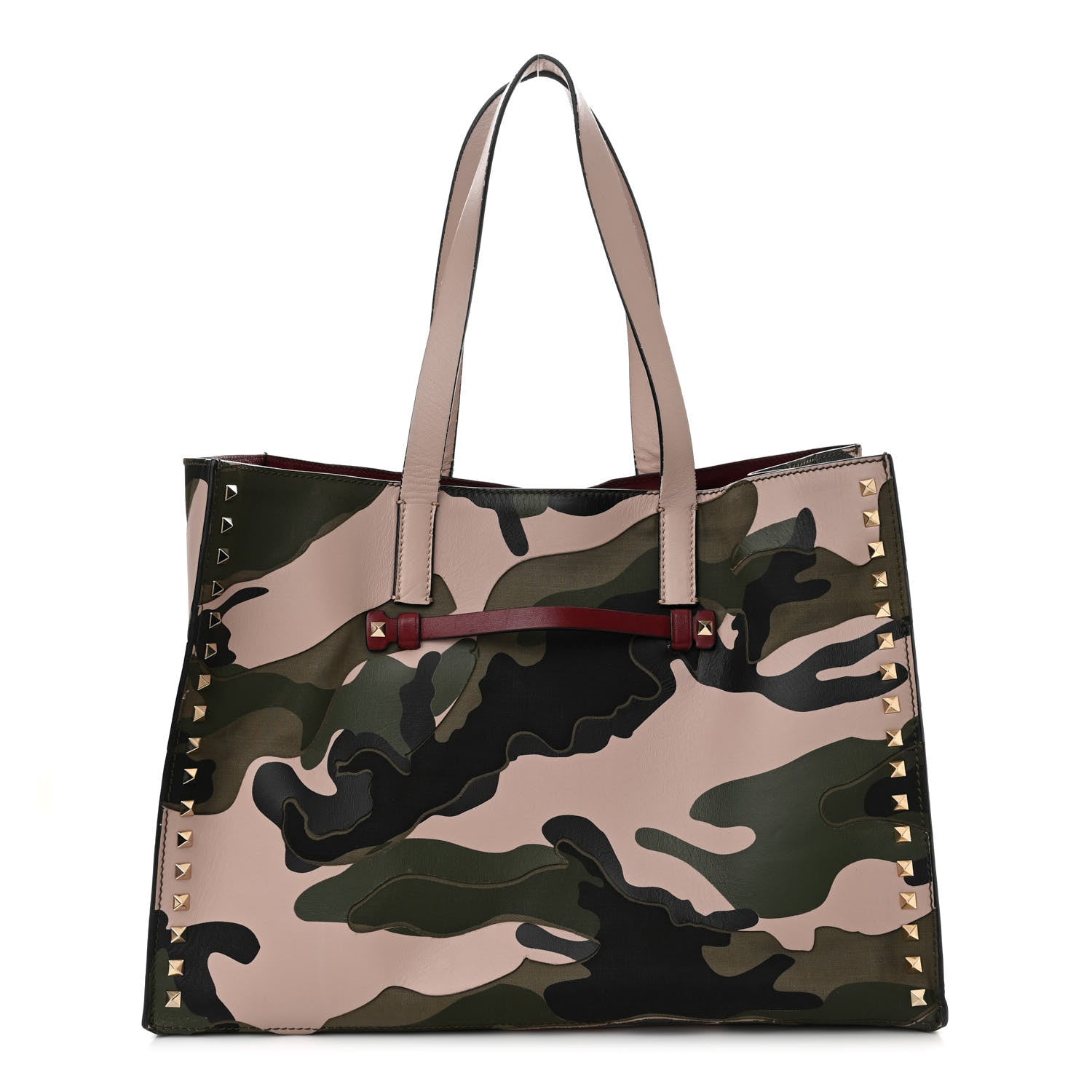 Valentino Garavani Nappa Canvas Camo Medium Rockstud Soft Tote Water Rose 1 of 16