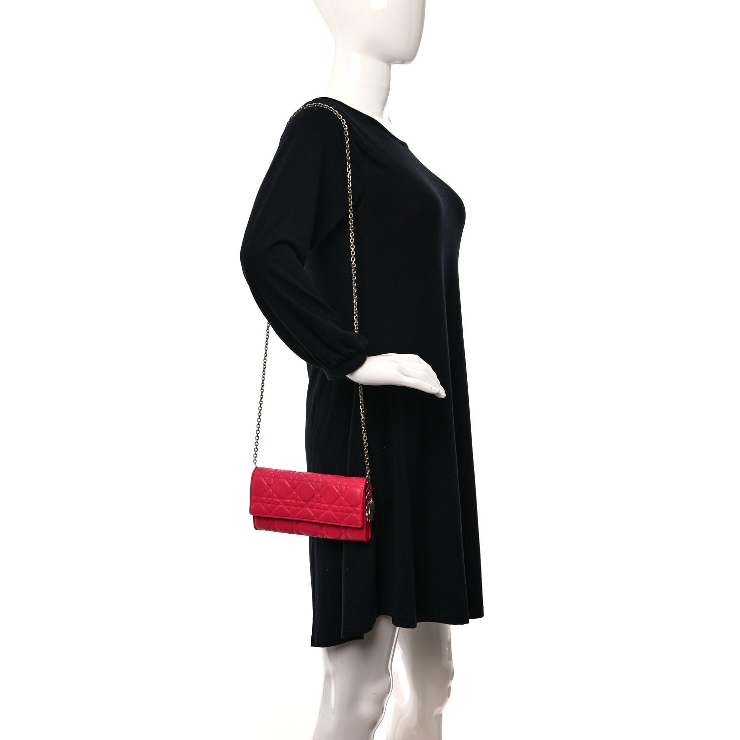 Christian Dior Lambskin Cannage Lady Dior Rendezvous Wallet On Chain Fuchsia 2 of 8