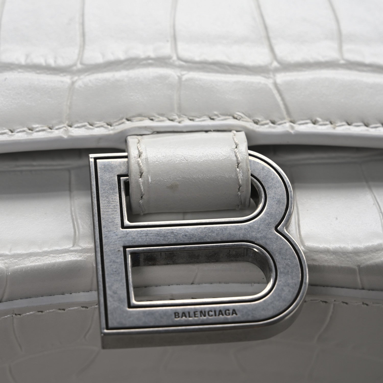 Balenciaga Shiny Calfskin Crocodile Embossed Small Hourglass Top Handle Bag Optic White 11 of 11