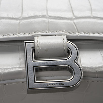 Balenciaga Shiny Calfskin Crocodile Embossed Small Hourglass Top Handle Bag Optic White 11 of 11