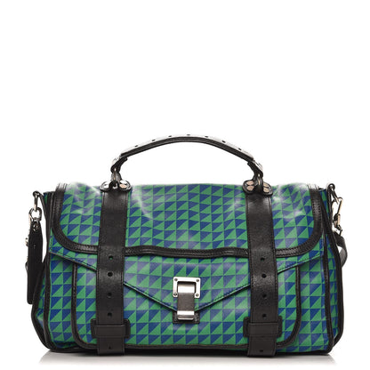 Proenza Schouler Calfskin Triangle Print Medium PS1 Satchel Blue Green 1 of 9