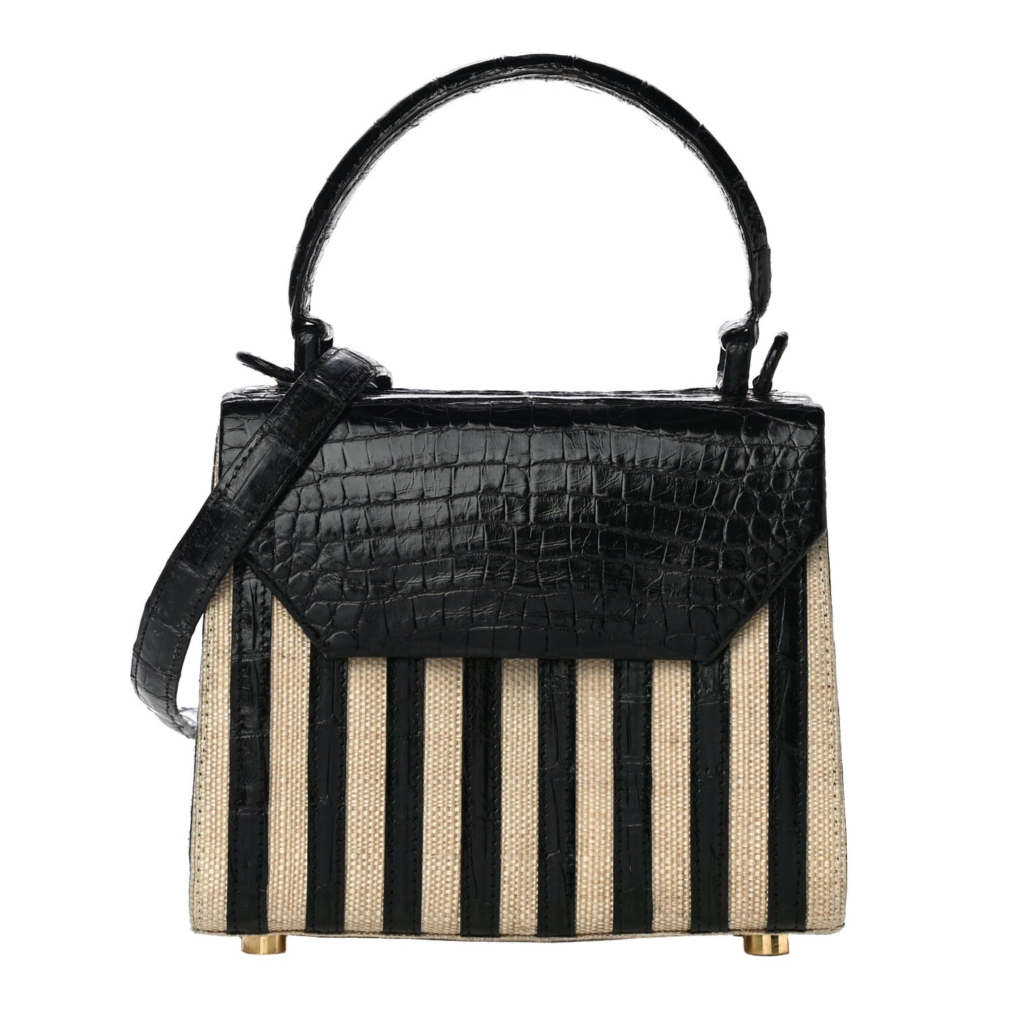 Crocodile Raffia Lily Top Handle Bag Black