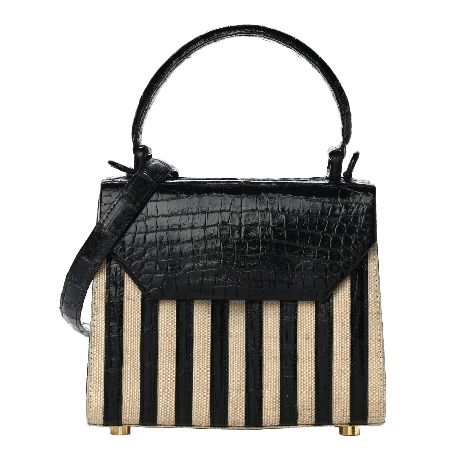 Nancy Gonzalez Crocodile Raffia Lily Top Handle Bag Black 1 of 10